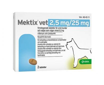 Mektix 2,5 mg/25 mg 2 tabletter åt hund